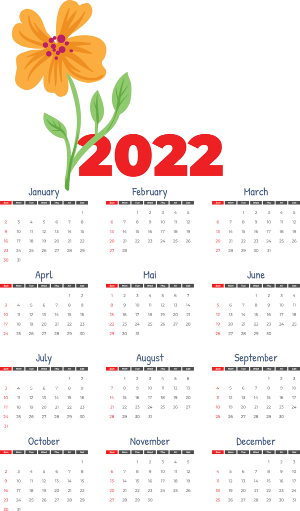 Transparent New Year calendar Line Font for Printable 2022 Calendar for New Year