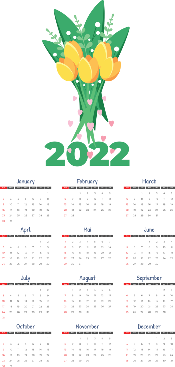 Transparent New Year Flower calendar Line for Printable 2022 Calendar for New Year