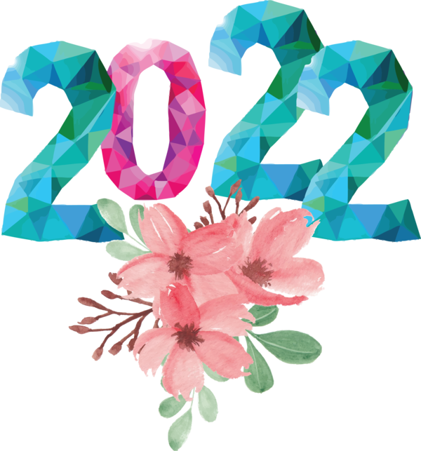 Transparent New Year Leaf Cut flowers Font for Happy New Year 2022 for New Year