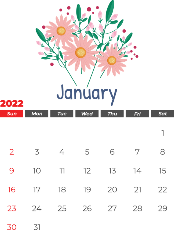 Transparent New Year Flower Floral design Tulipas Amarelas for Printable 2022 Calendar for New Year