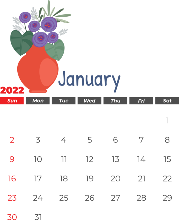 Transparent New Year Flower Drawing Painting for Printable 2022 Calendar for New Year