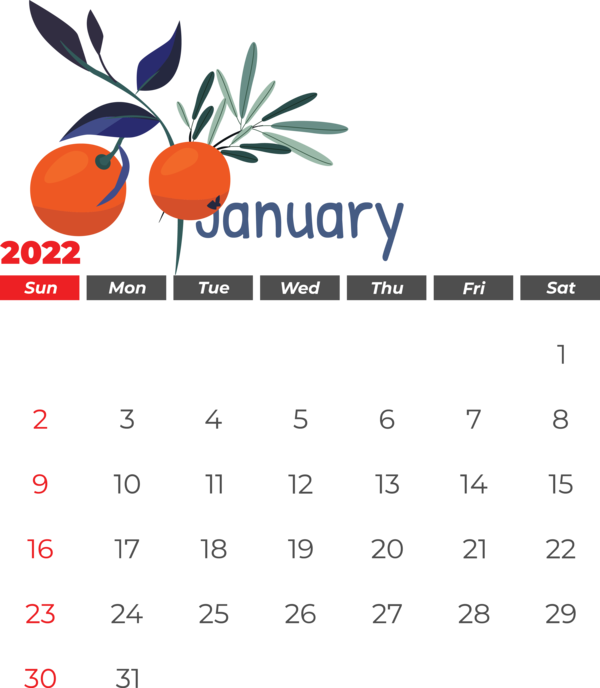 Transparent New Year calendar Floral design Flower for Printable 2022 Calendar for New Year