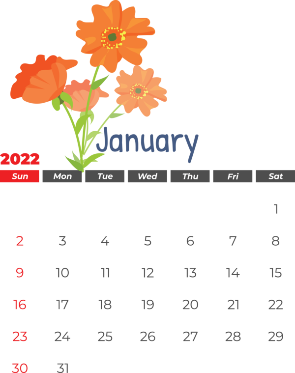Transparent New Year Flower Line calendar for Printable 2022 Calendar for New Year