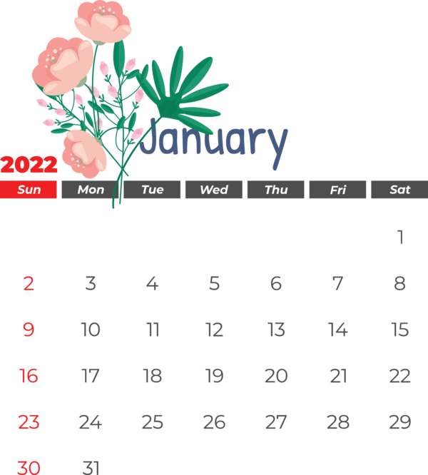 Transparent New Year Flower Tulipas Amarelas Design for Printable 2022 Calendar for New Year