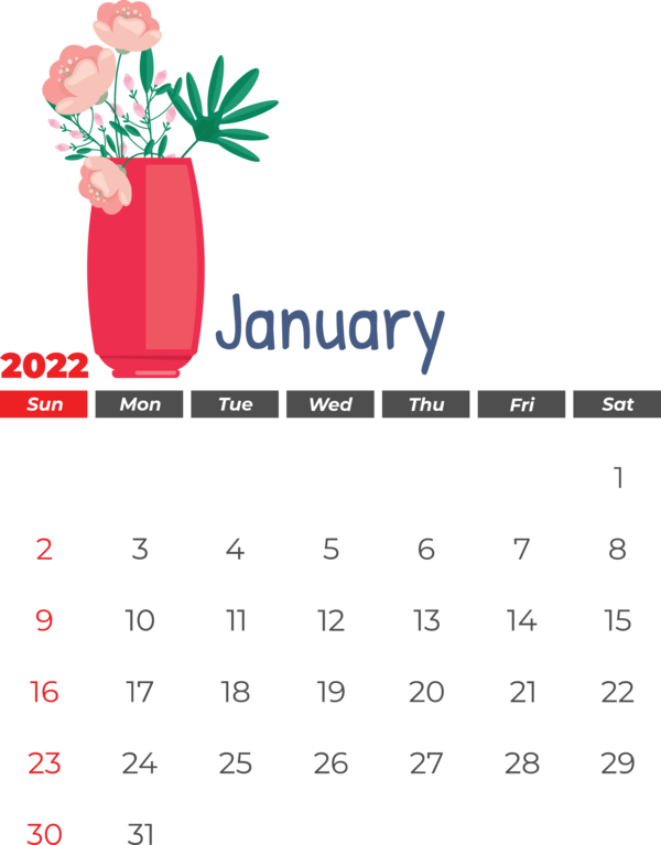 Transparent New Year calendar Design Floral design for Printable 2022 Calendar for New Year