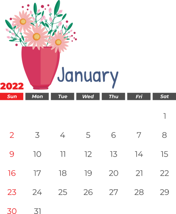 Transparent New Year calendar Flower Design for Printable 2022 Calendar for New Year