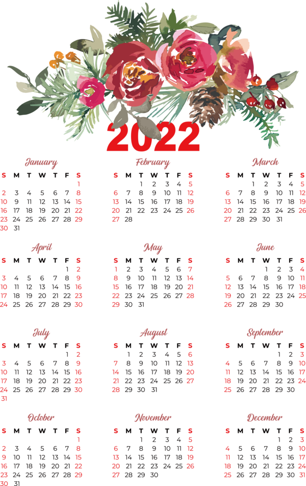 Transparent New Year Design Text Vector for Printable 2022 Calendar for New Year