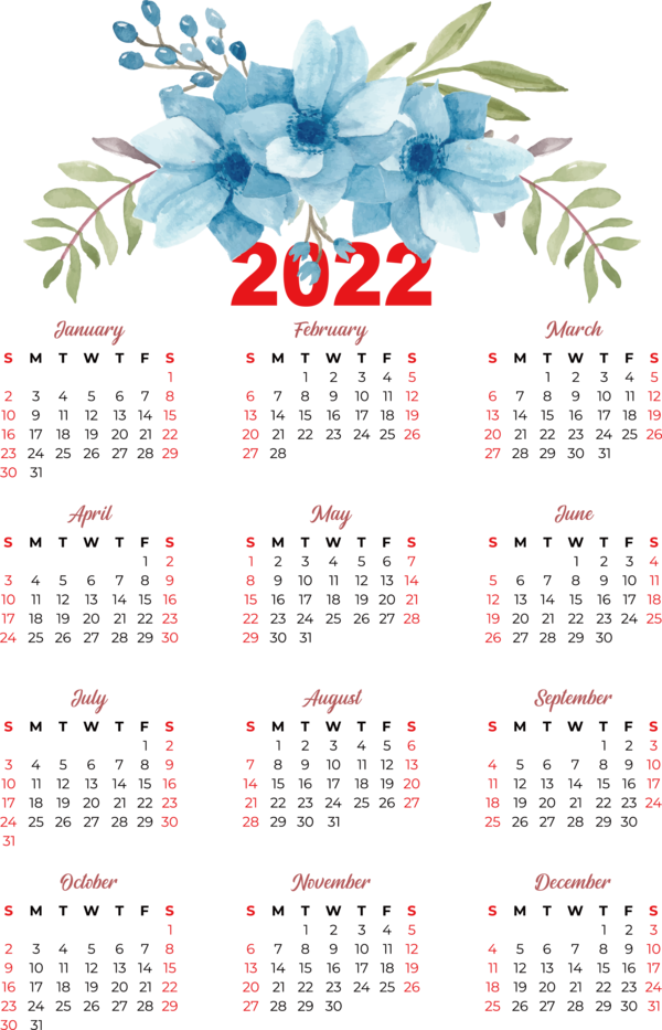 Transparent New Year Spring Fling 2022 calendar Floral design for Printable 2022 Calendar for New Year