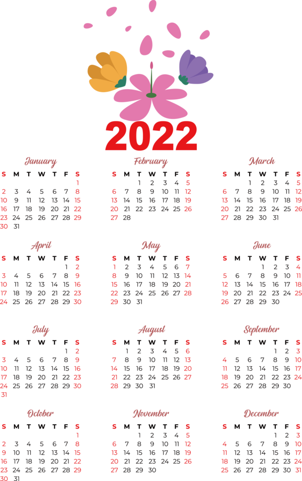 Transparent New Year calendar Vector 2022 for Printable 2022 Calendar for New Year