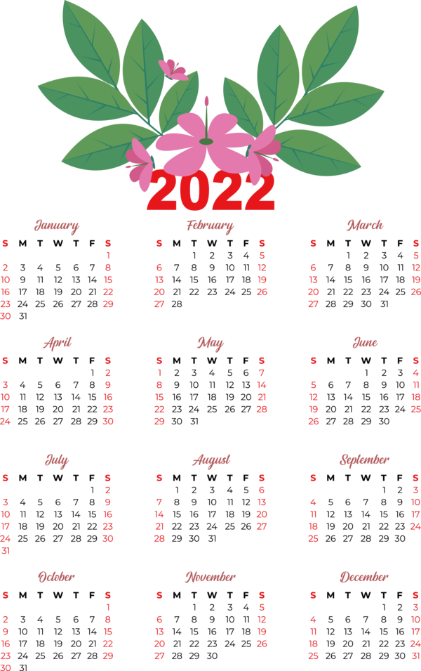 Transparent New Year calendar 2022 Design for Printable 2022 Calendar for New Year