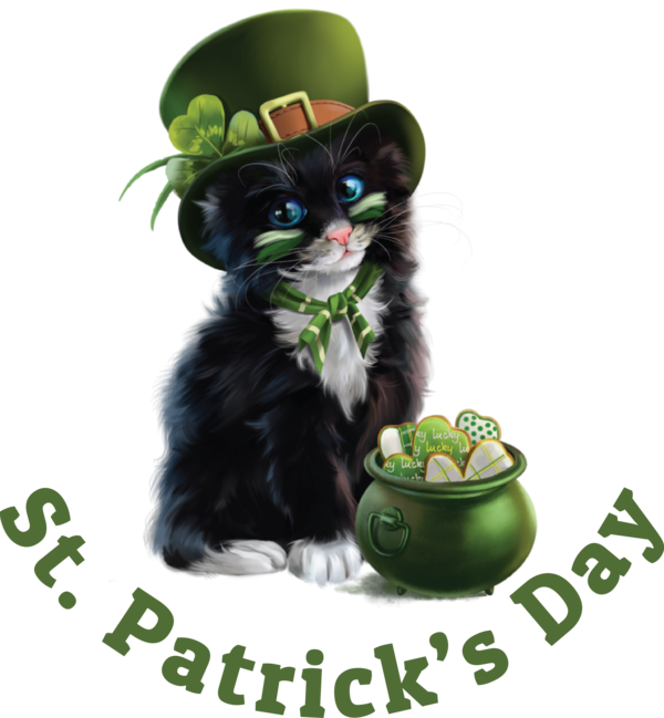 Transparent St. Patrick's Day Cat Drawing Painting for Saint Patrick for St Patricks Day