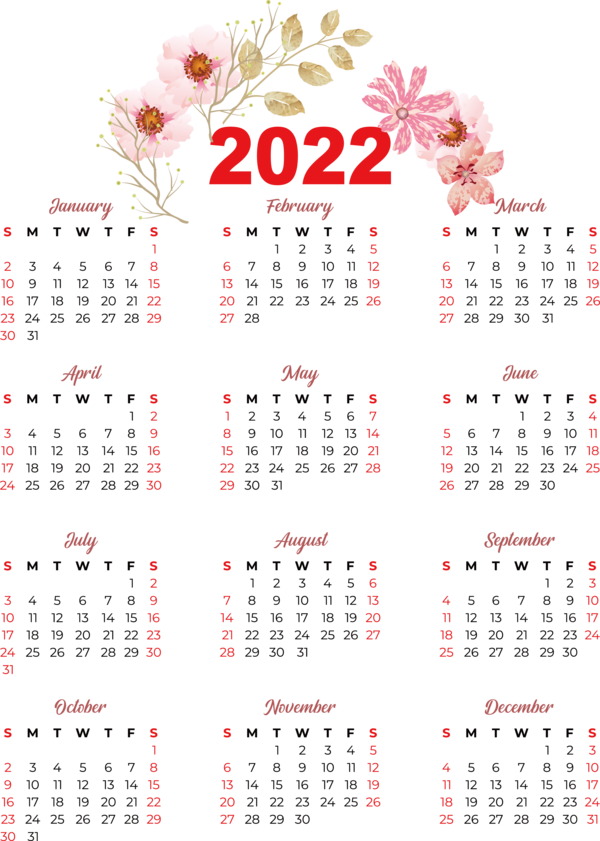 Transparent New Year calendar Calendar year for Printable 2022 Calendar for New Year