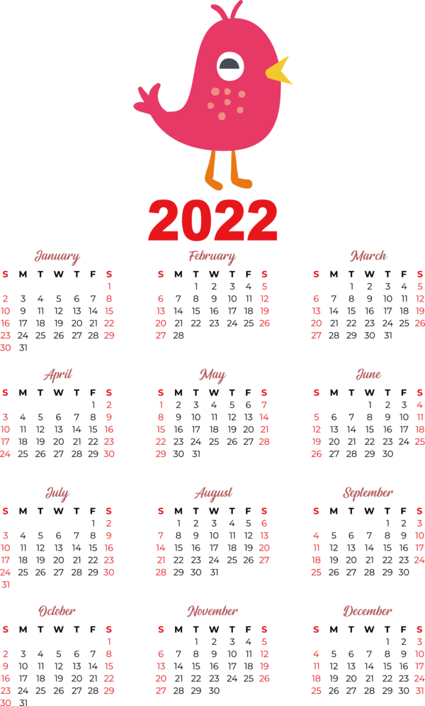 Transparent New Year calendar 2022 Annual calendar for Printable 2022 Calendar for New Year