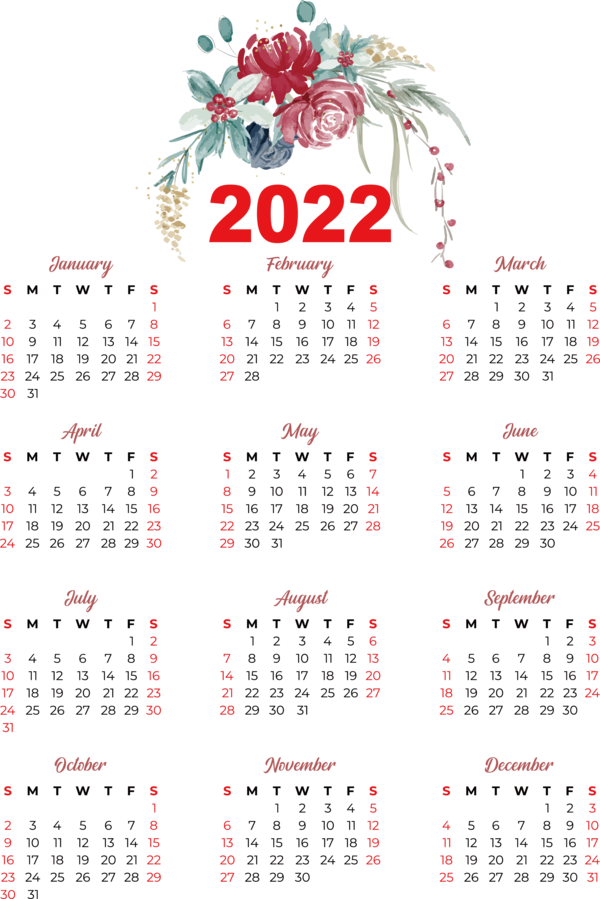 Transparent New Year calendar 2022 Calendar year for Printable 2022 Calendar for New Year