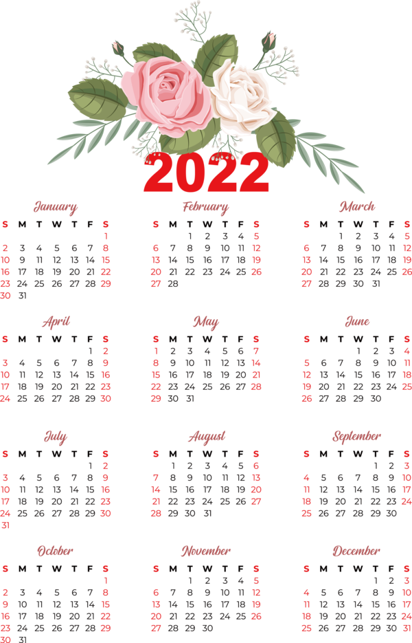 Transparent New Year calendar Design Drawing for Printable 2022 Calendar for New Year