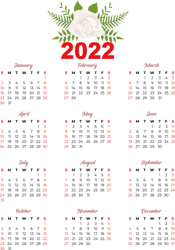 Transparent New Year calendar Lunar calendar Names of the days of the week for Printable 2022 Calendar for New Year