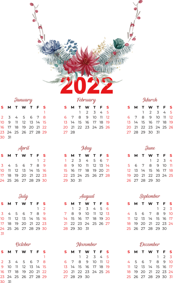 Transparent New Year calendar 2022 Julian calendar for Printable 2022 Calendar for New Year
