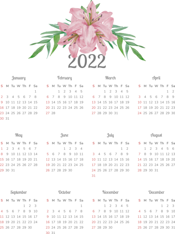 Transparent New Year Flower calendar Meter for Printable 2022 Calendar for New Year