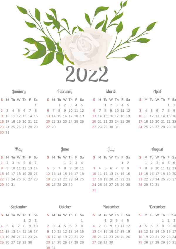 Transparent New Year calendar Design Font for Printable 2022 Calendar for New Year