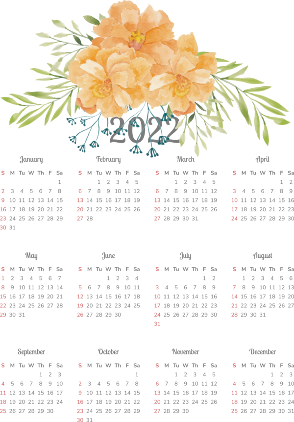 Transparent New Year Flower calendar Meter for Printable 2022 Calendar for New Year