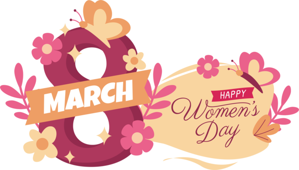 Transparent International Women's Day Logo Text Flower for Women's Day for International Womens Day