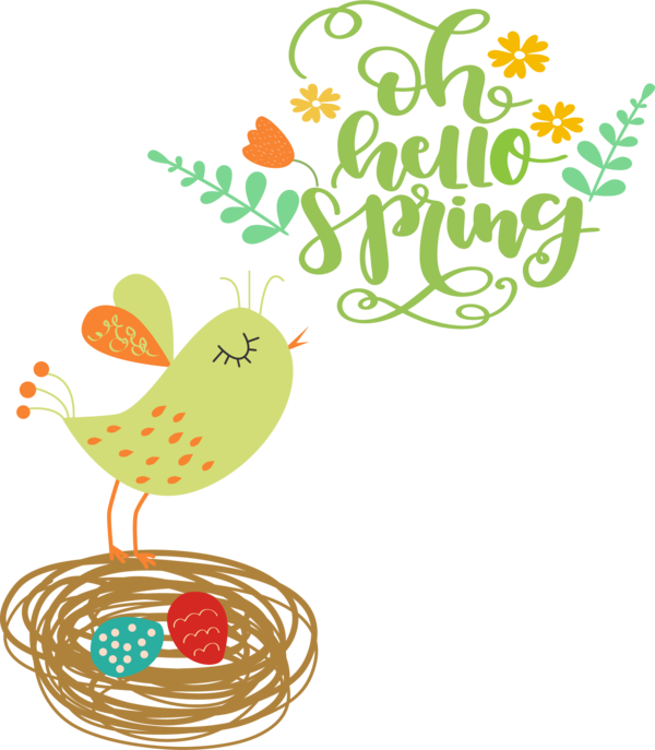Transparent Easter Cartoon Design Birds for Hello Spring for Easter