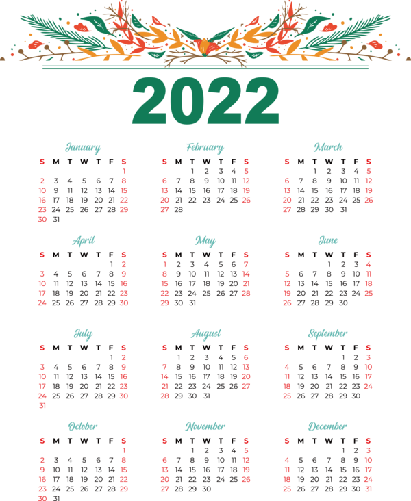 Transparent New Year calendar Calendar for Printable 2022 Calendar for New Year