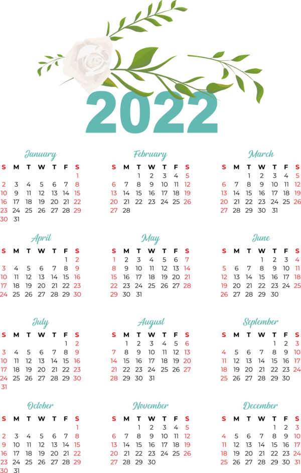 Transparent New Year calendar Line Design for Printable 2022 Calendar for New Year