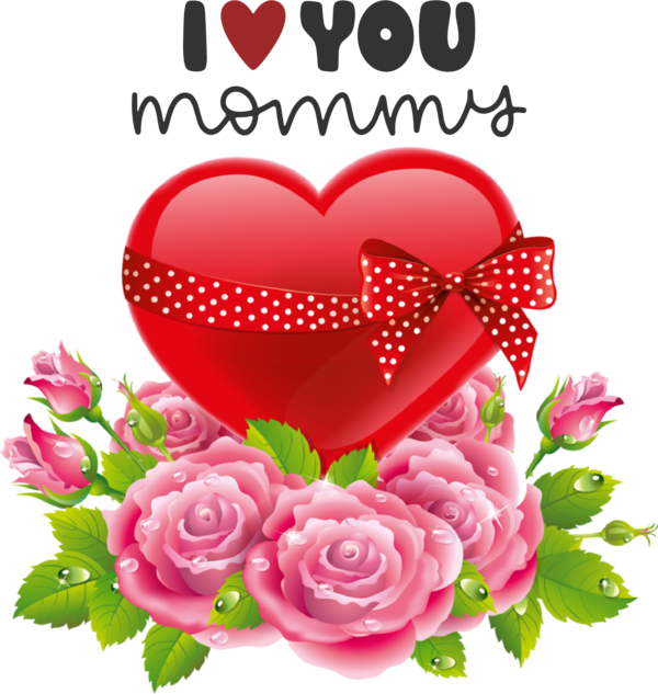 Transparent Mother's Day Valentine's Day Floral design Heart for Love You Mom for Mothers Day