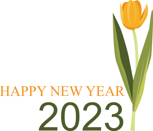 Transparent New Year Plant stem Cut flowers Logo for Happy New Year 2023 for New Year