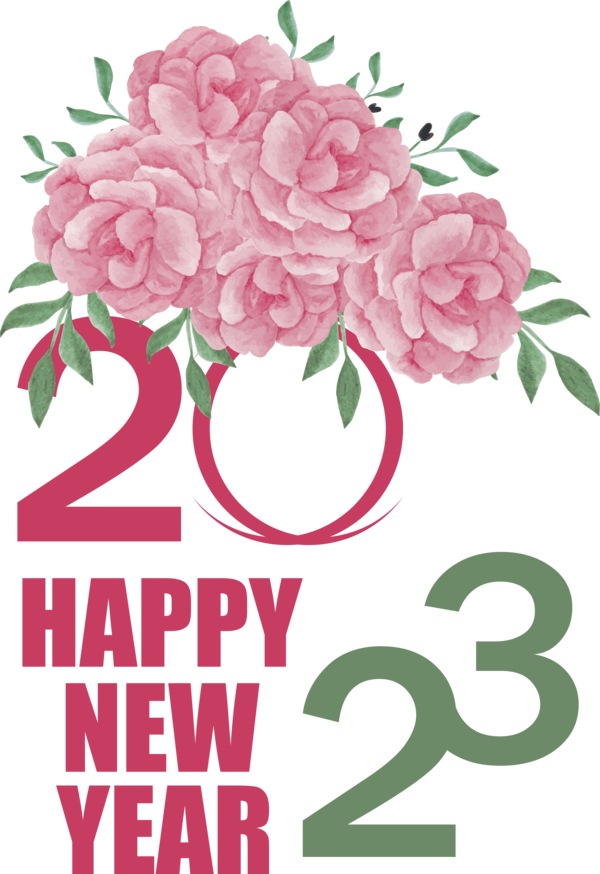 Transparent New Year Floral design Garden roses Flower for Happy New Year 2023 for New Year