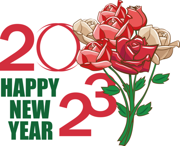 Transparent New Year Floral design Garden roses Flower bouquet for Happy New Year 2023 for New Year