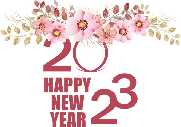 Transparent New Year Floral design Flower Design for Happy New Year 2023 for New Year