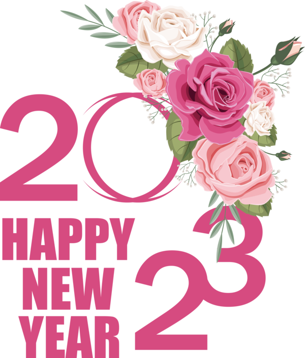 Transparent New Year Floral design Garden roses Rose for Happy New Year 2023 for New Year