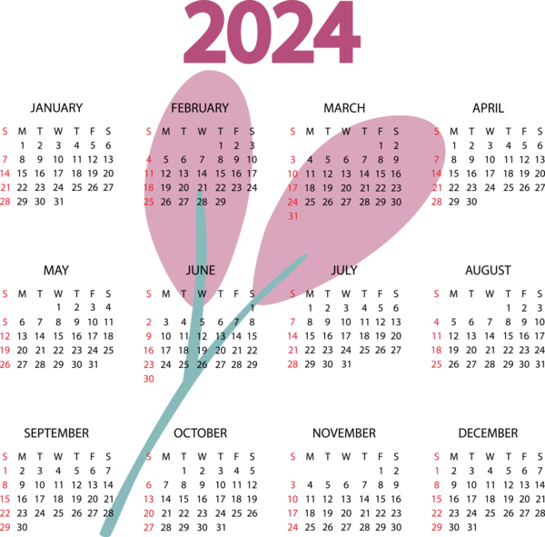 Transparent New Year calendar Design Drawing for Printable 2024 Calendar for New Year