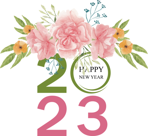 Transparent New Year calendar Floral design Flower for Happy New Year 2023 for New Year