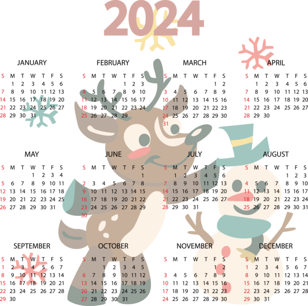 Transparent New Year Transparency Christmas Design for Printable 2024 Calendar for New Year
