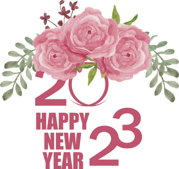 Transparent New Year Flower Floral design Still Life: Pink Roses for Happy New Year 2023 for New Year