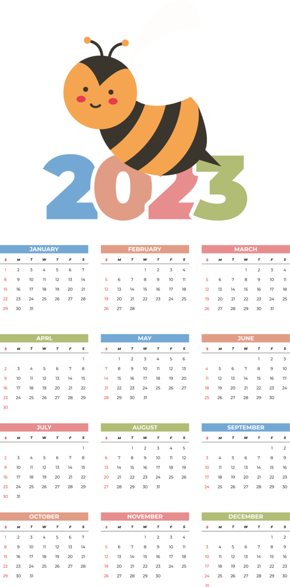 Transparent New Year calendar Line Cartoon for Printable 2023 Calendar for New Year