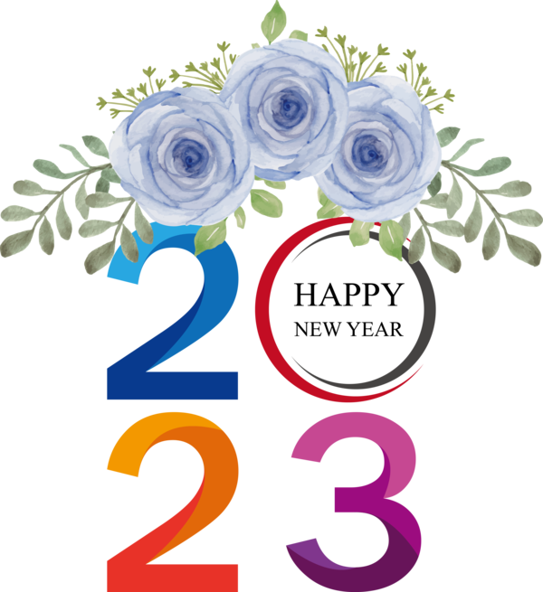 Transparent New Year Floral design Blue rose Flower bouquet for Happy New Year 2023 for New Year
