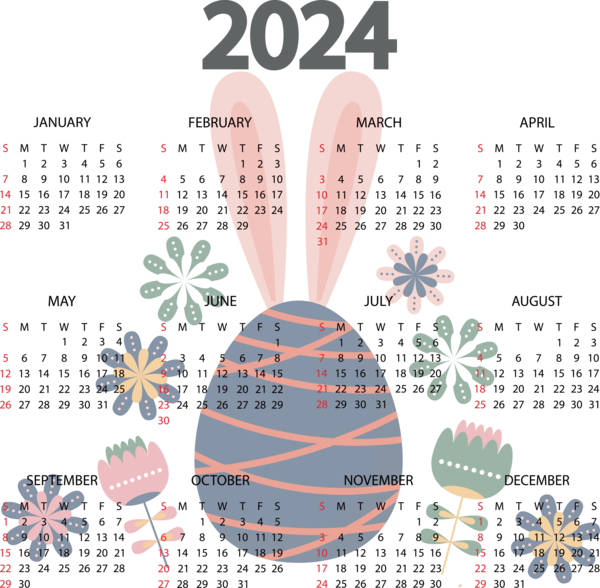Transparent New Year Design Drawing Icon for Printable 2024 Calendar for New Year