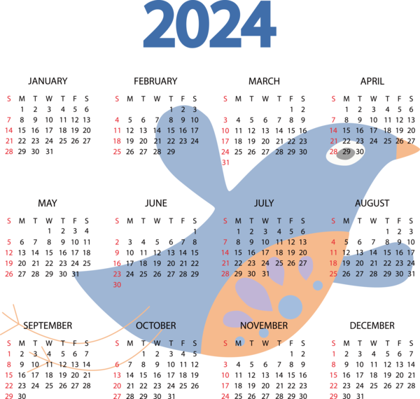 Transparent New Year calendar Week Design for Printable 2024 Calendar for New Year