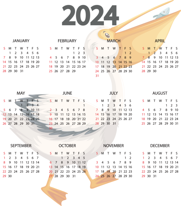 Transparent New Year calendar Line Design for Printable 2024 Calendar for New Year