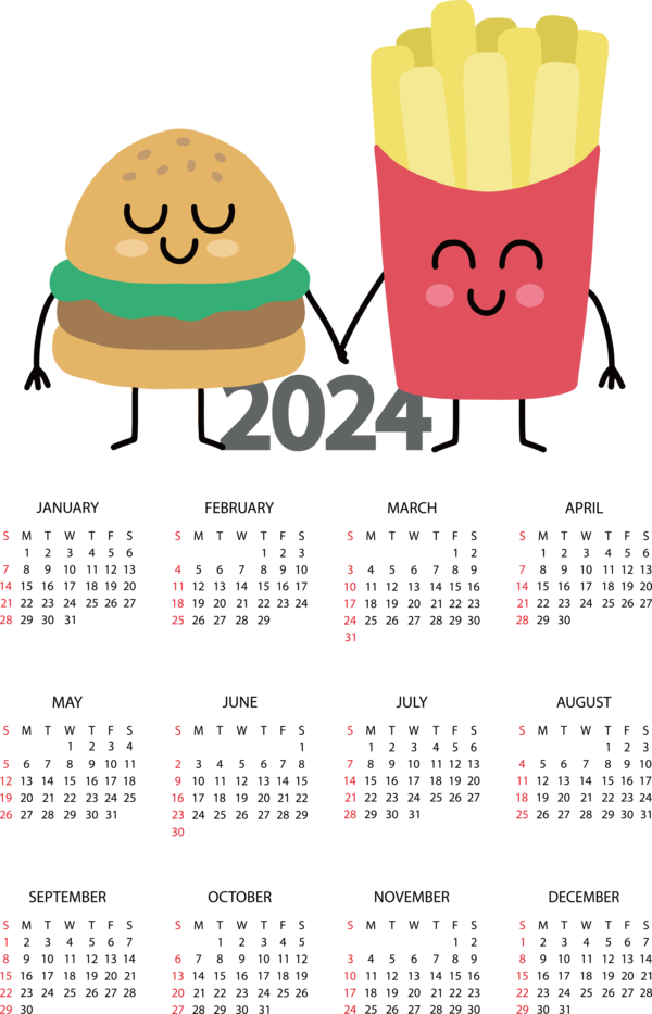 Transparent New Year calendar Design Line for Printable 2024 Calendar for New Year