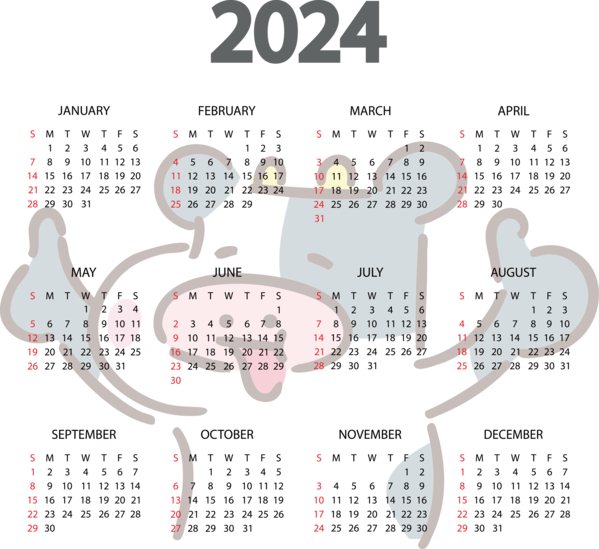 Transparent New Year Design Drawing Picture Frame for Printable 2024 Calendar for New Year