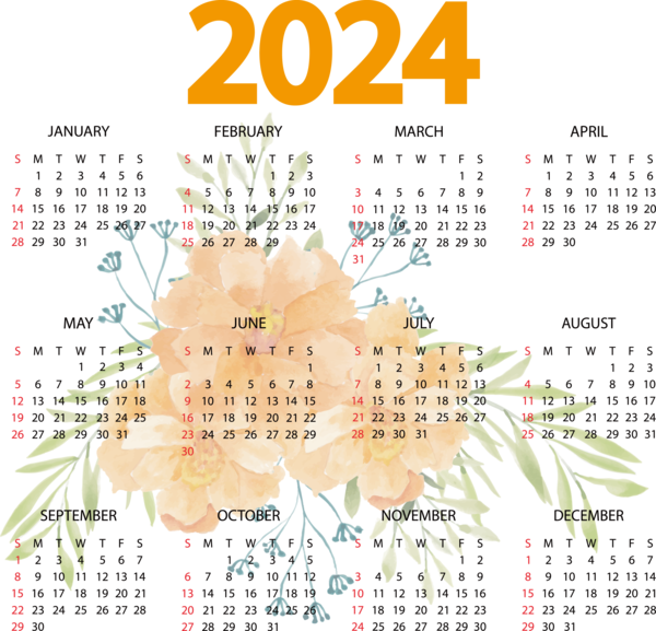 Transparent New Year Names of the days of the week Icon calendar for Printable 2024 Calendar for New Year