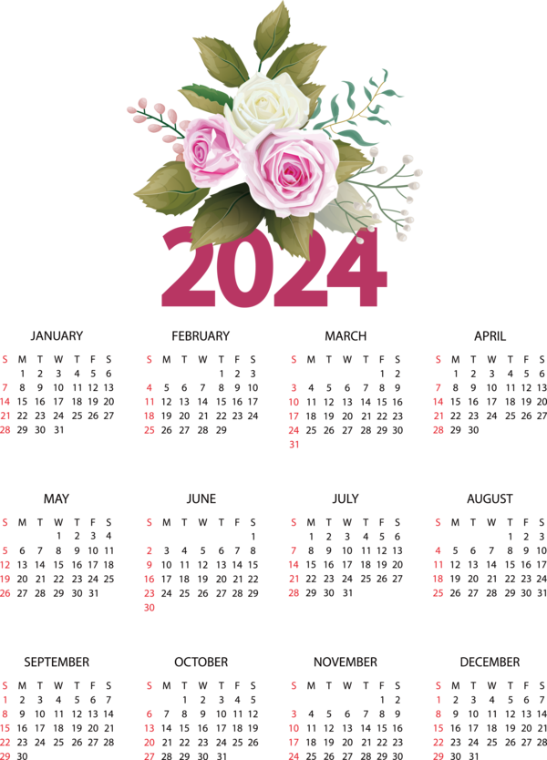 Transparent New Year January calendar! calendar Julian calendar for Printable 2024 Calendar for New Year