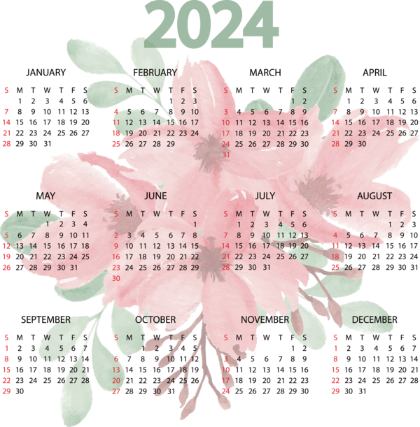Transparent New Year Painting Drawing Design for Printable 2024 Calendar for New Year