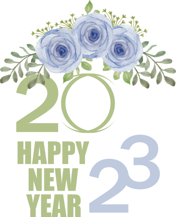 Transparent New Year Floral design Garden roses for Happy New Year 2023 for New Year