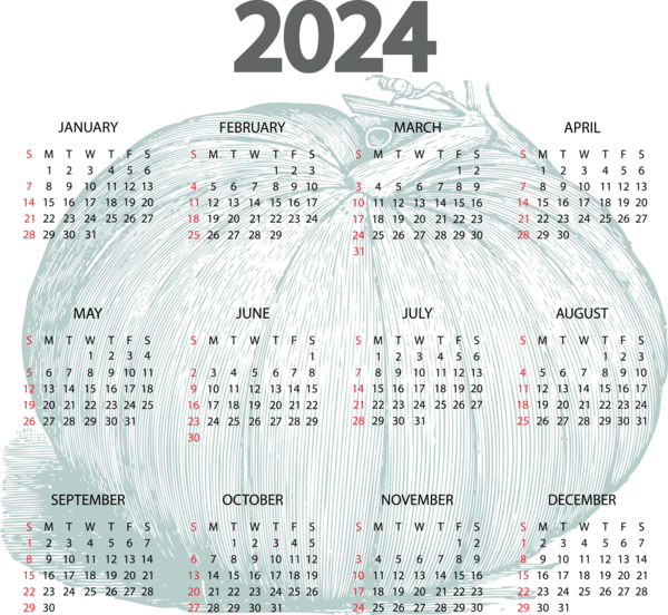 Transparent New Year Design calendar Line for Printable 2024 Calendar for New Year